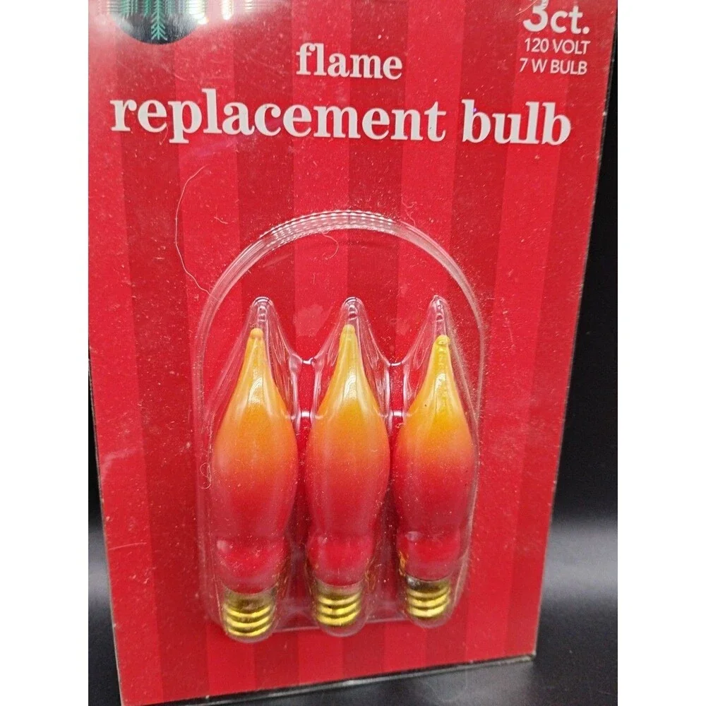 Holiday Time 3 Replacement Orange Flame Bulbs Lamp Candelabra 120V 7W NEW